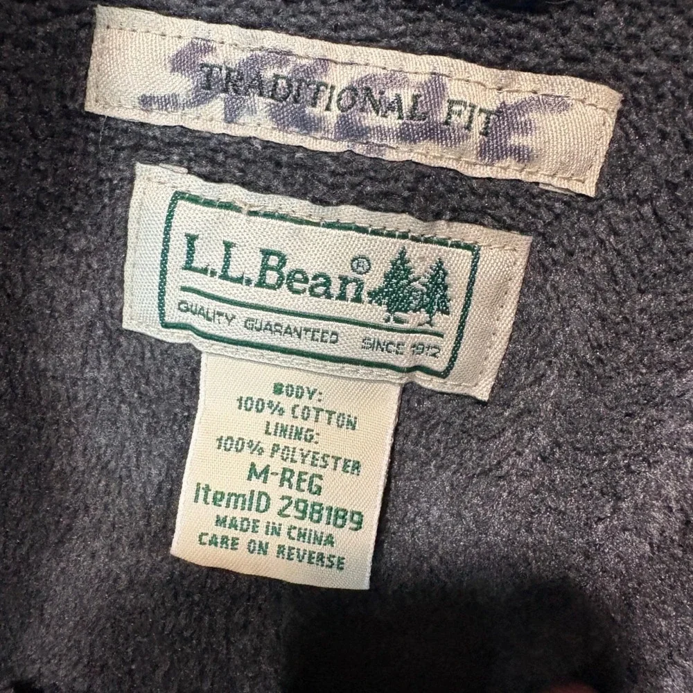 LL Bean Mens Fleece Lined Flannel Shirt Jacket Navy Green Plaid M-Reg 298189